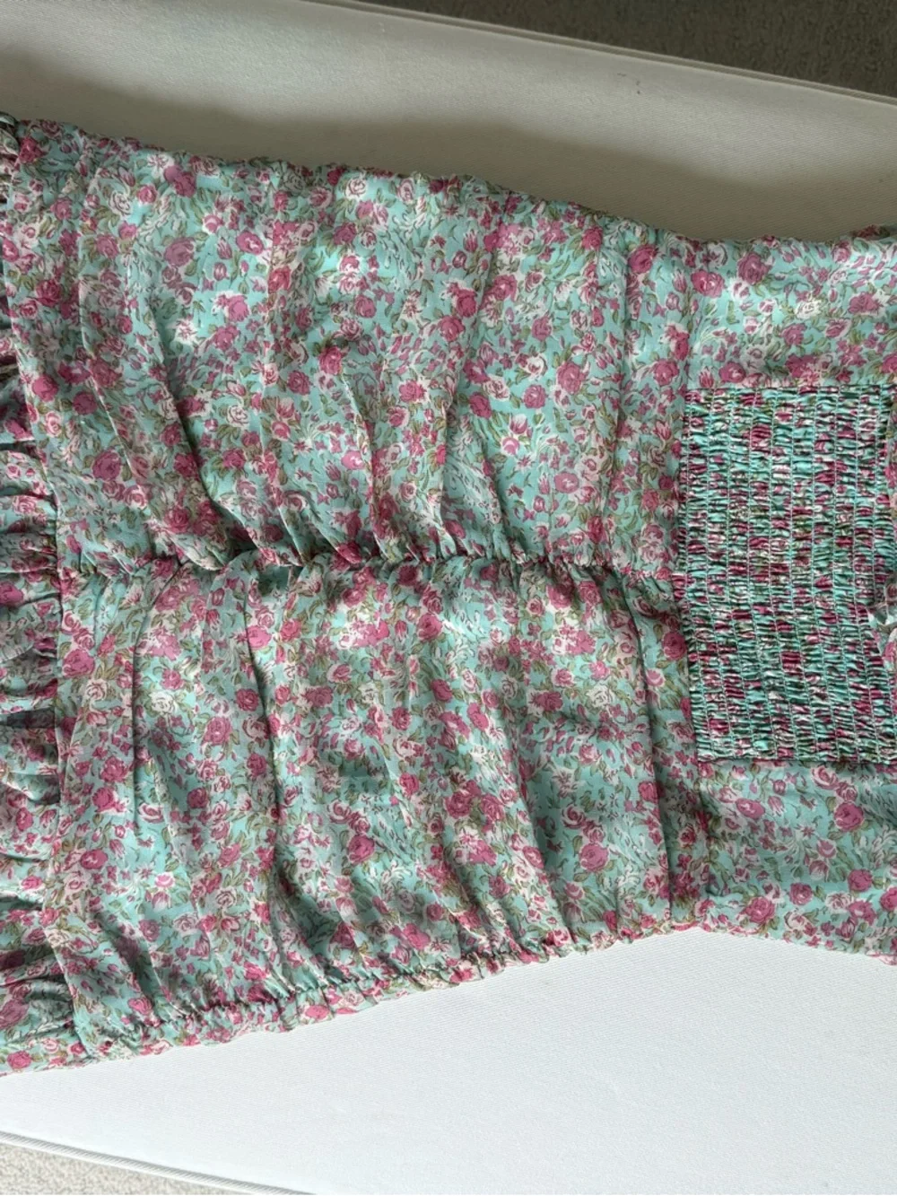 Astr Floral Ruched Midi Dress in Pink & Mint - Picture 8 of 10